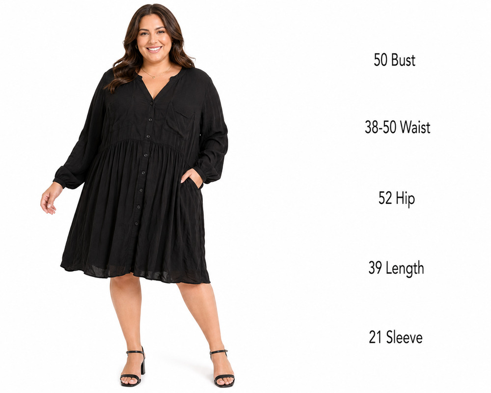 Torrid Womens Roll Tab Long Sleeve Black Knee Length V-Neck Stretch Dress sz 2X